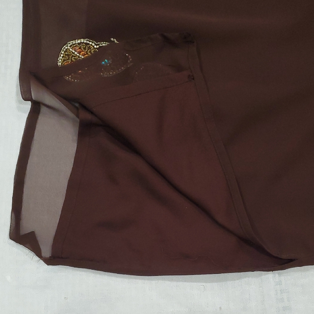 Brown Indian  Embellished V-Neck Tunic with Gold Beading Top - Picture 15 of 17